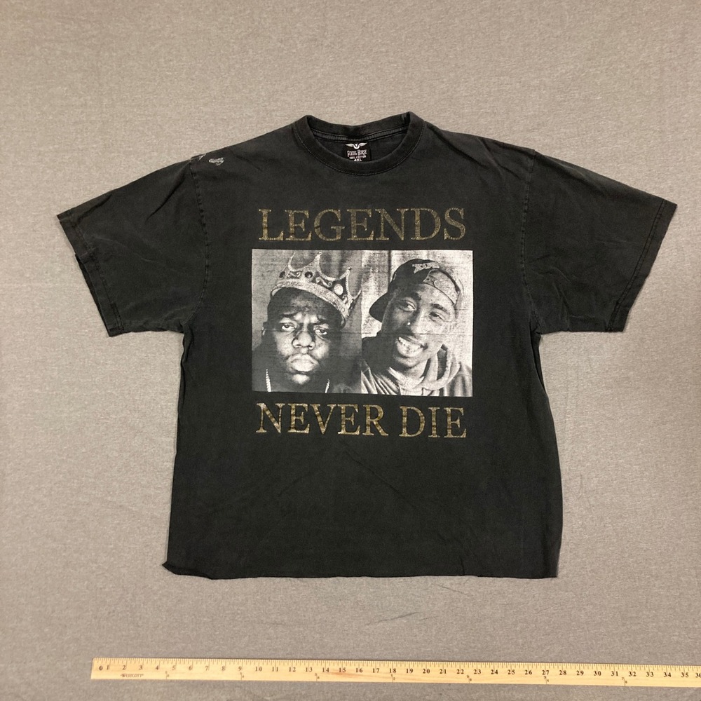 Flying Horse Legends Never Die‎ Biggie Tupac Graphic T-Shirt Black 4XL Raw Hem